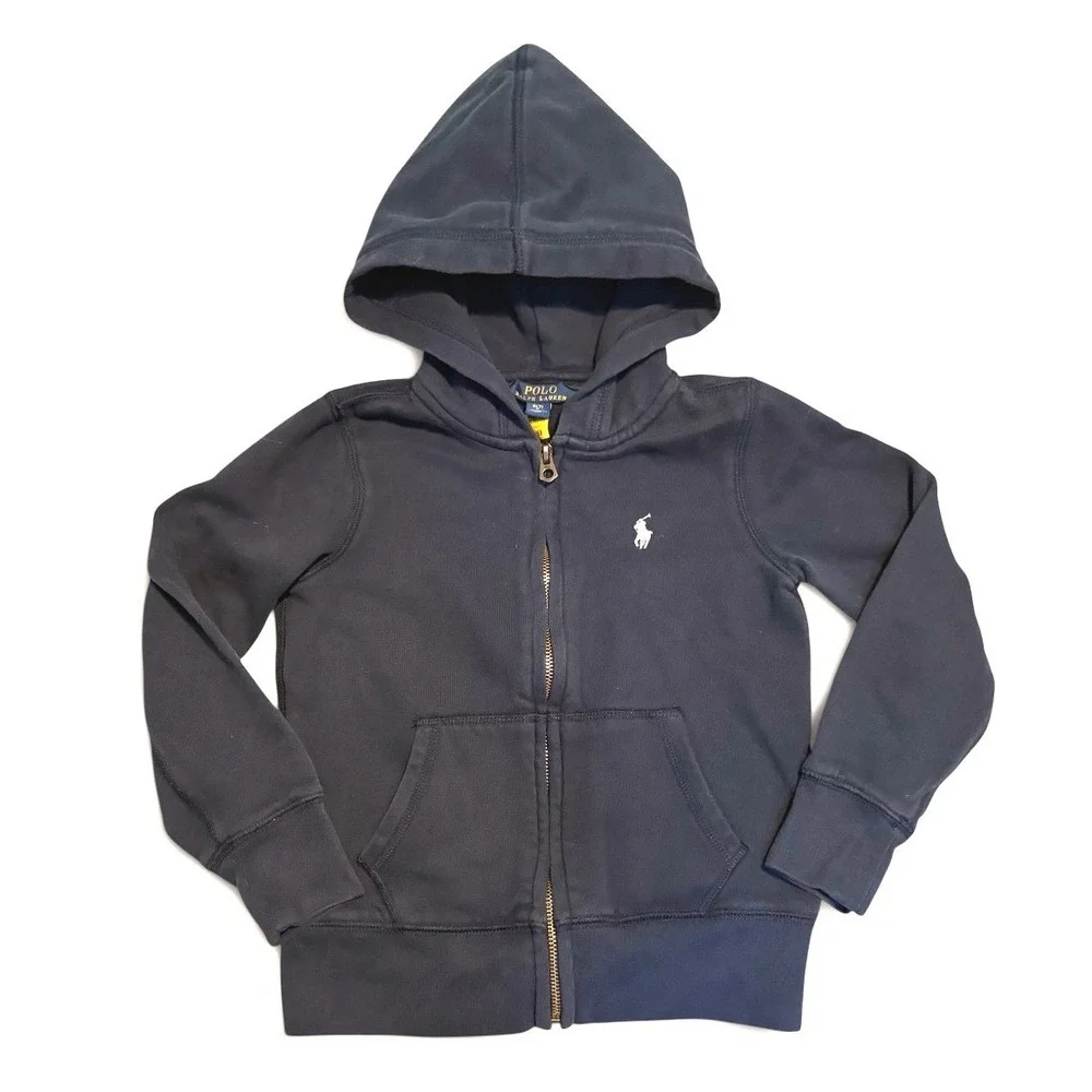Polo Ralph Lauren Zip Hoodie Kids Size S 7 Fleece Sweatshirt Navy Blue Pony Girl